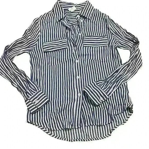 By Together Long Sleeve Button Down Blouse Size Small Rayon Stripe Lightweight - Picture 1 of 6